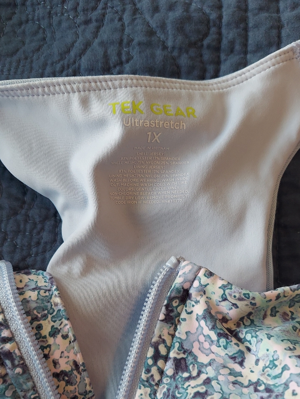 tek gear Light Gray Active Zip-Front Top with Pastel Print Panels